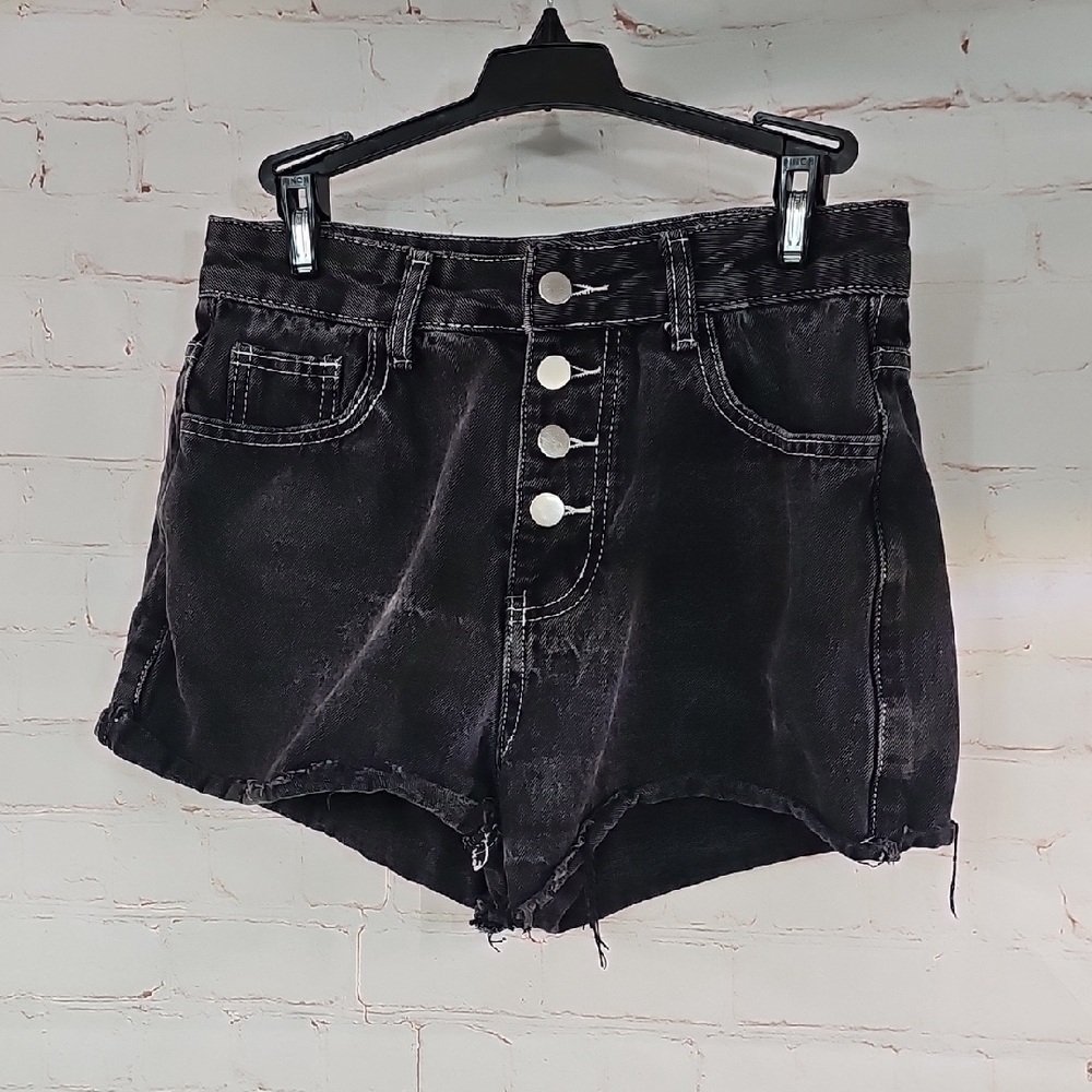 4/$20 SHEIN Black High Waist Shorts with Frayed Hem